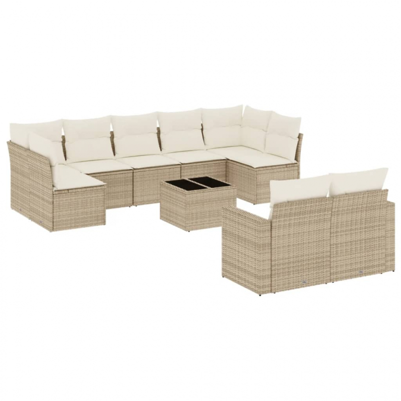 10-tlg. Garten-Sofagarnitur mit Kissen Beige Poly Rattan