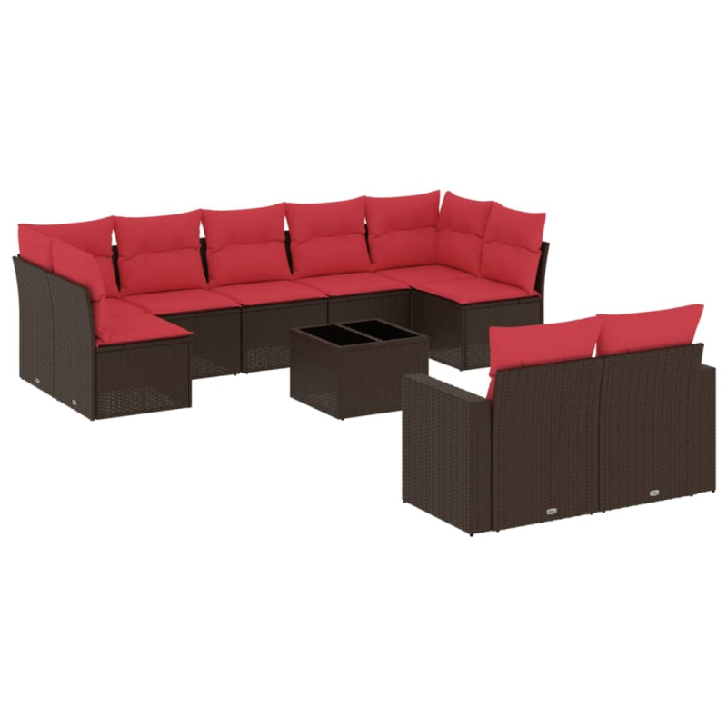 10-tlg. Garten-Sofagarnitur mit Kissen Braun Poly Rattan