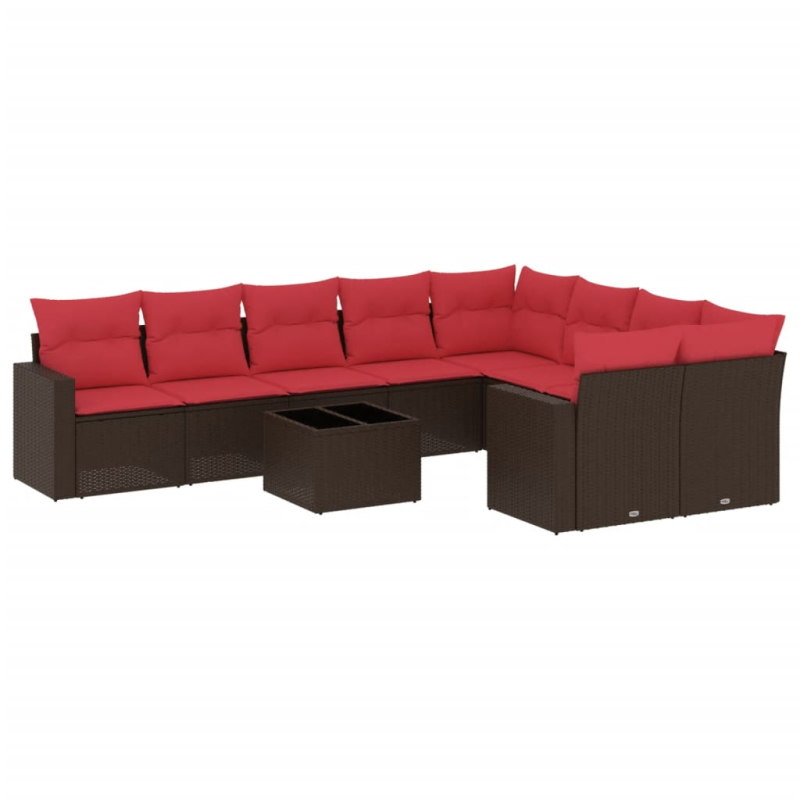 10-tlg. Garten-Sofagarnitur mit Kissen Braun Poly Rattan