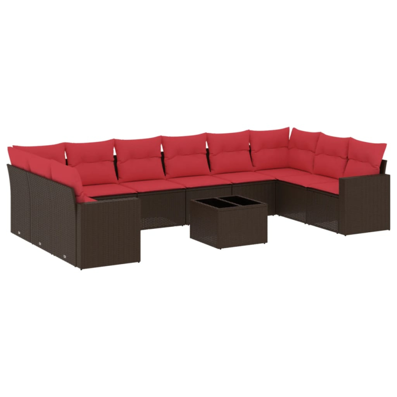 11-tlg. Garten-Sofagarnitur mit Kissen Braun Poly Rattan