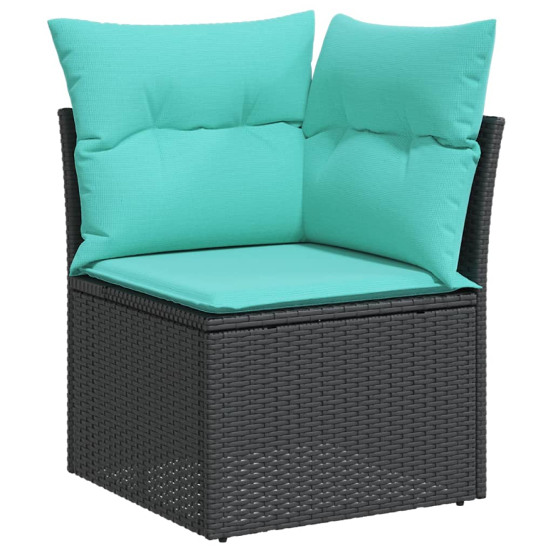 11-tlg. Garten-Sofagarnitur mit Kissen Schwarz Poly Rattan