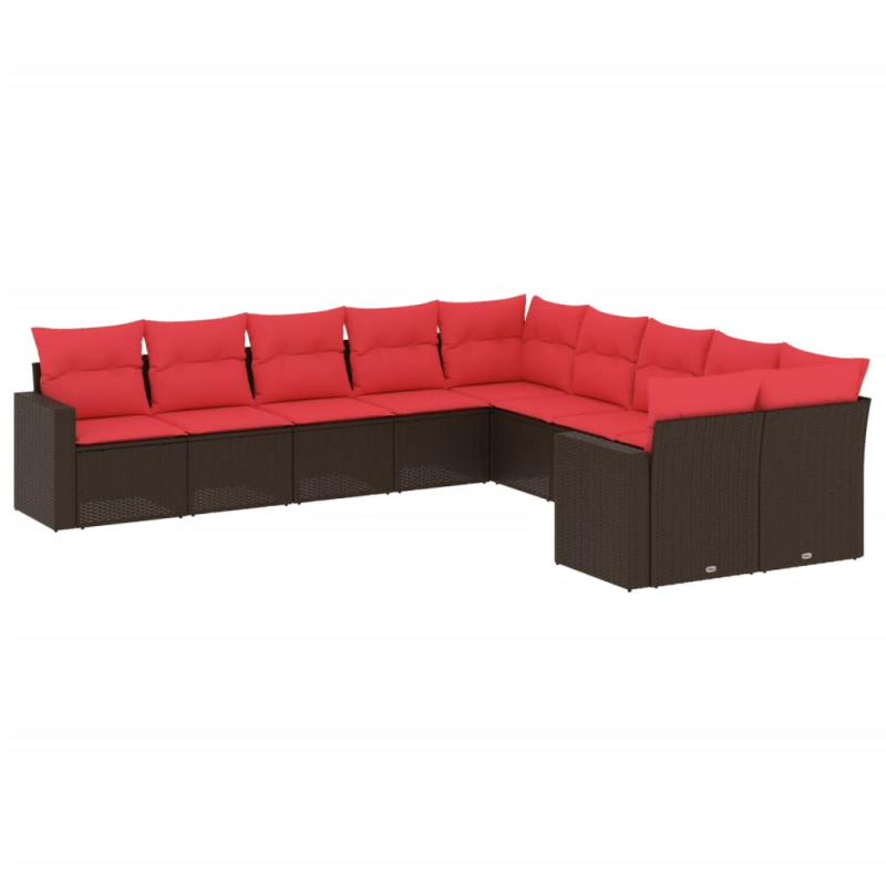 10-tlg. Garten-Sofagarnitur mit Kissen Braun Poly Rattan