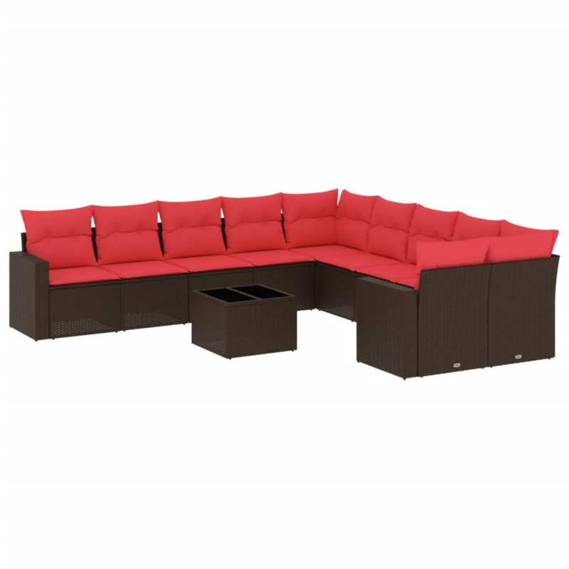 11-tlg. Garten-Sofagarnitur mit Kissen Braun Poly Rattan