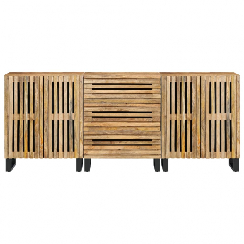 Sideboard 3 Stk. 60x34x75 cm Raues Massivholz Mango