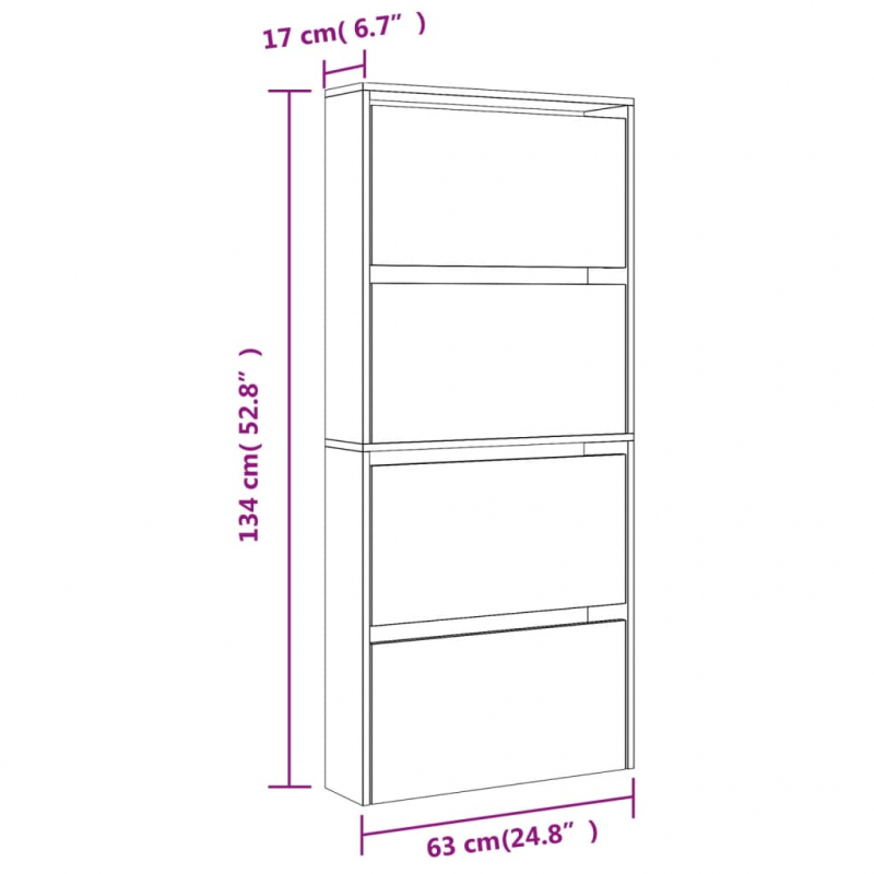 Schuhschrank mit Spiegel 4 Fächer Schwarz 63x17x134 cm