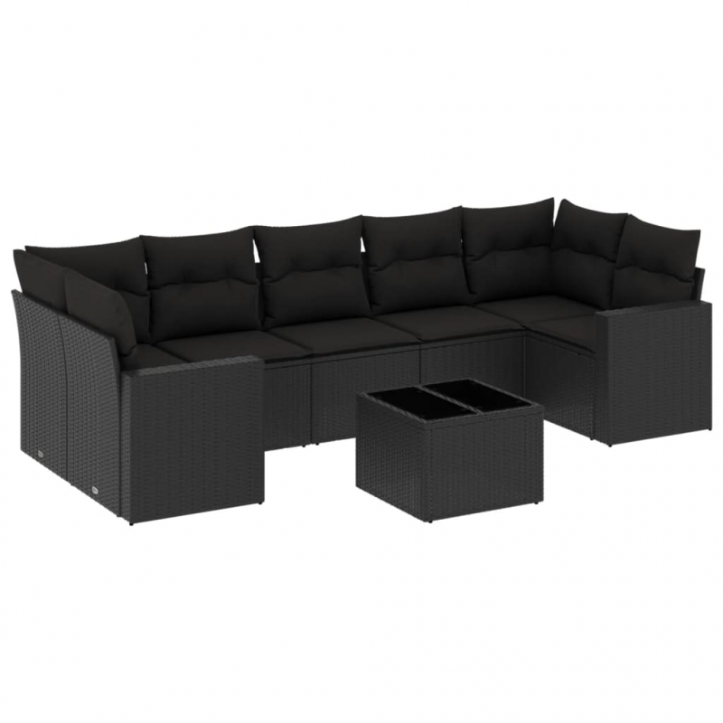 8-tlg. Garten-Sofagarnitur mit Kissen Schwarz Poly Rattan