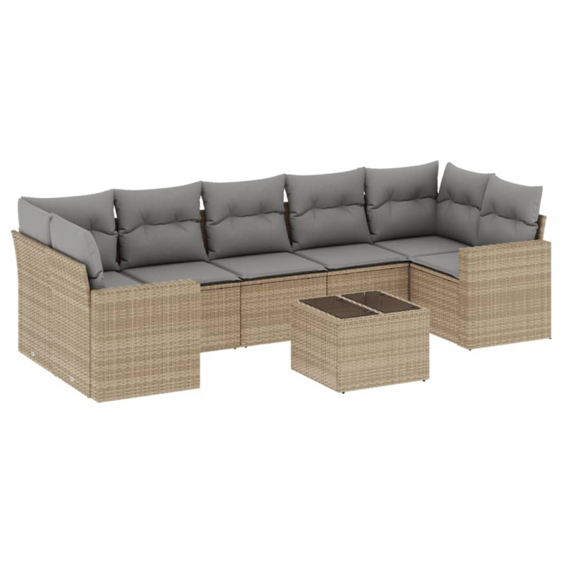 8-tlg. Garten-Sofagarnitur mit Kissen Beige Poly Rattan