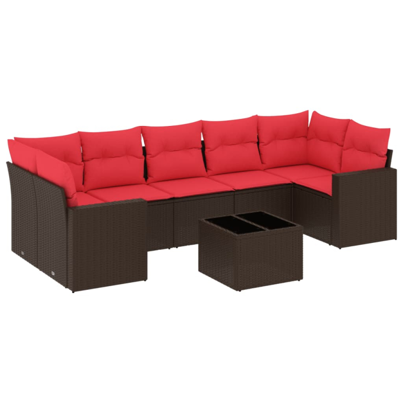 8-tlg. Garten-Sofagarnitur mit Kissen Braun Poly Rattan
