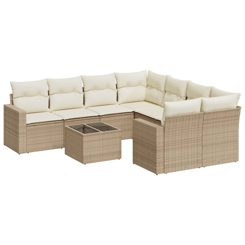 9-tlg. Garten-Sofagarnitur mit Kissen Beige Poly Rattan