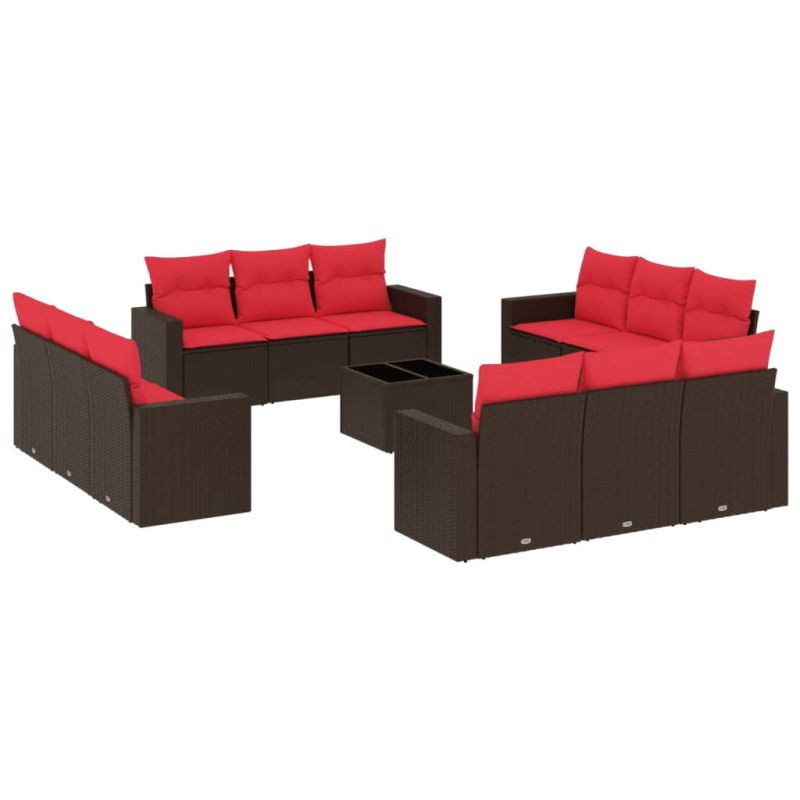 13-tlg. Garten-Sofagarnitur mit Kissen Braun Poly Rattan