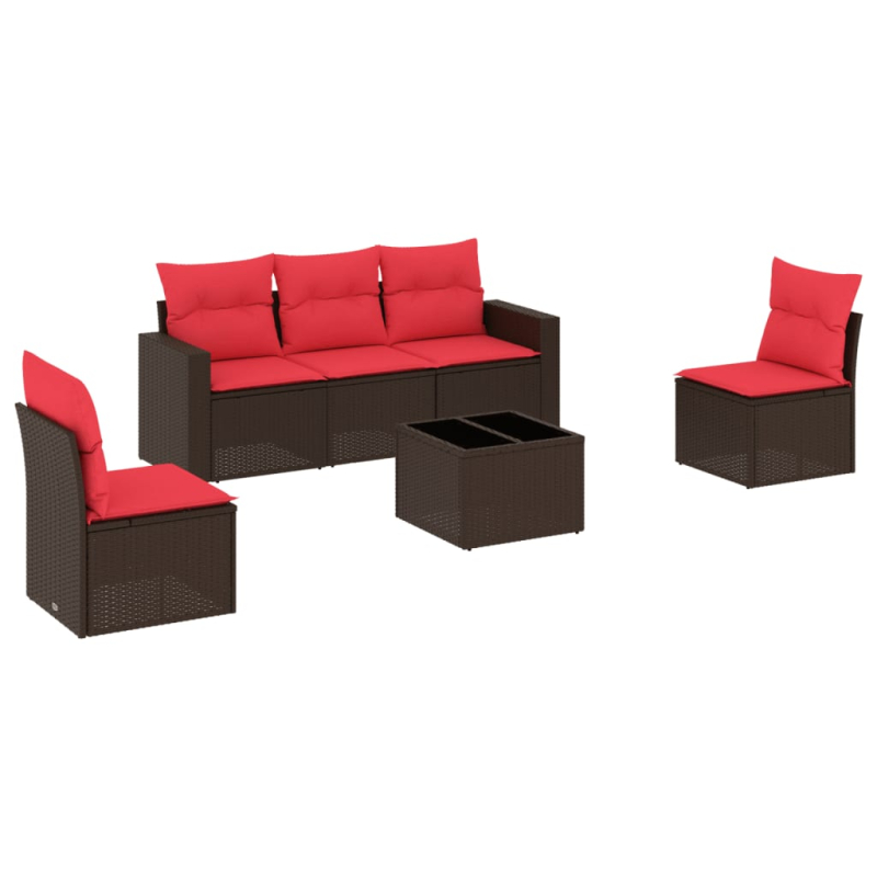 6-tlg. Garten-Sofagarnitur mit Kissen Braun Poly Rattan