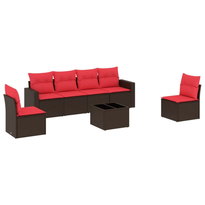 7-tlg. Garten-Sofagarnitur mit Kissen Braun Poly Rattan