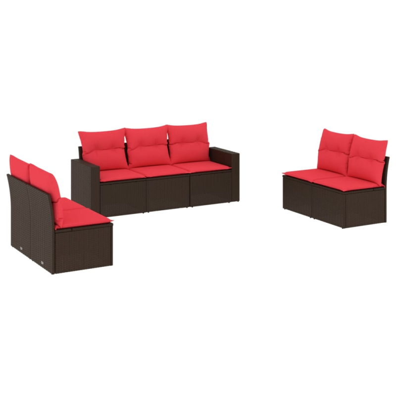 7-tlg. Garten-Sofagarnitur mit Kissen Braun Poly Rattan