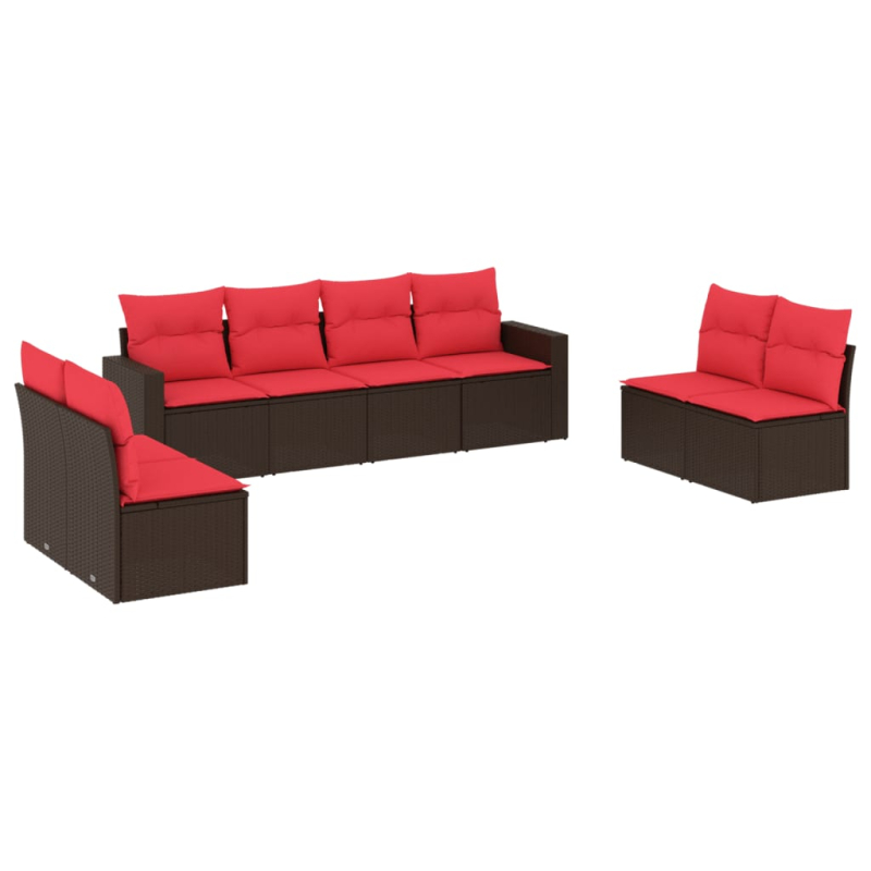 8-tlg. Garten-Sofagarnitur mit Kissen Braun Poly Rattan