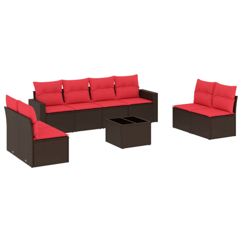 9-tlg. Garten-Sofagarnitur mit Kissen Braun Poly Rattan