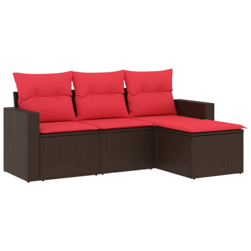 4-tlg. Garten-Sofagarnitur mit Kissen Braun Poly Rattan