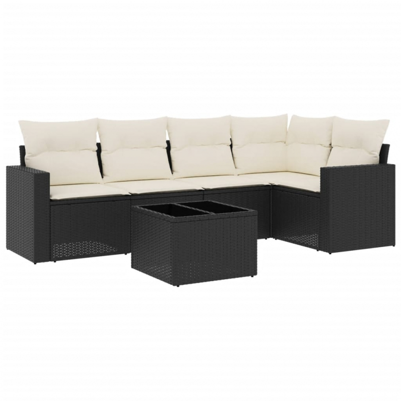 6-tlg. Garten-Sofagarnitur mit Kissen Schwarz Poly Rattan