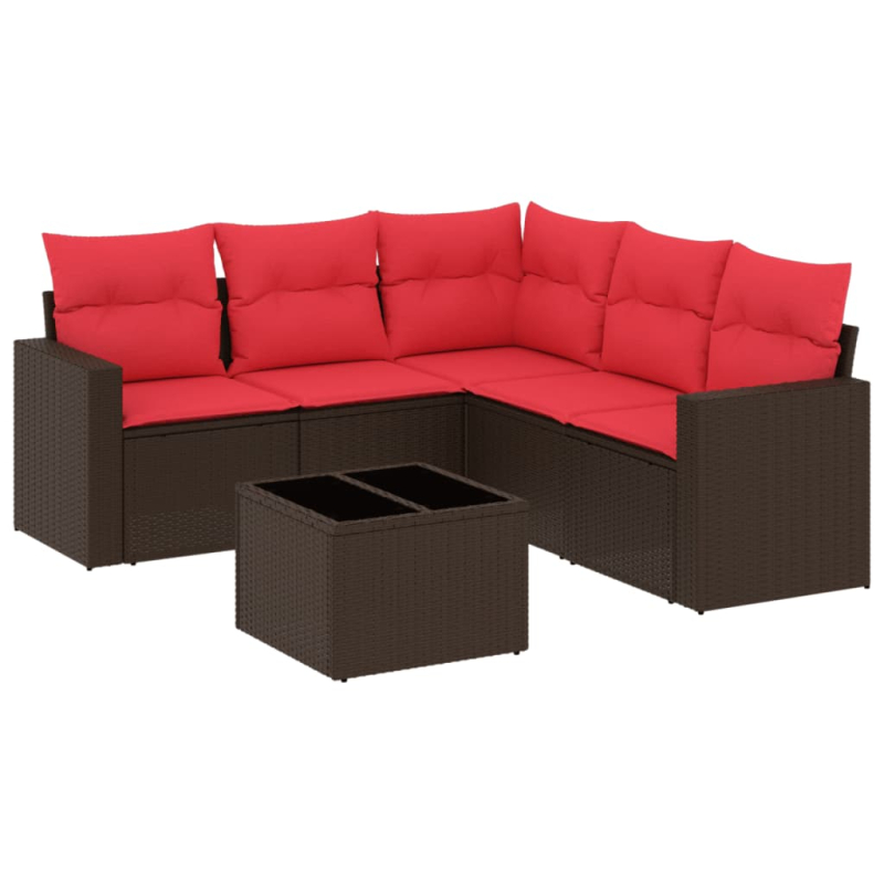 6-tlg. Garten-Sofagarnitur mit Kissen Braun Poly Rattan