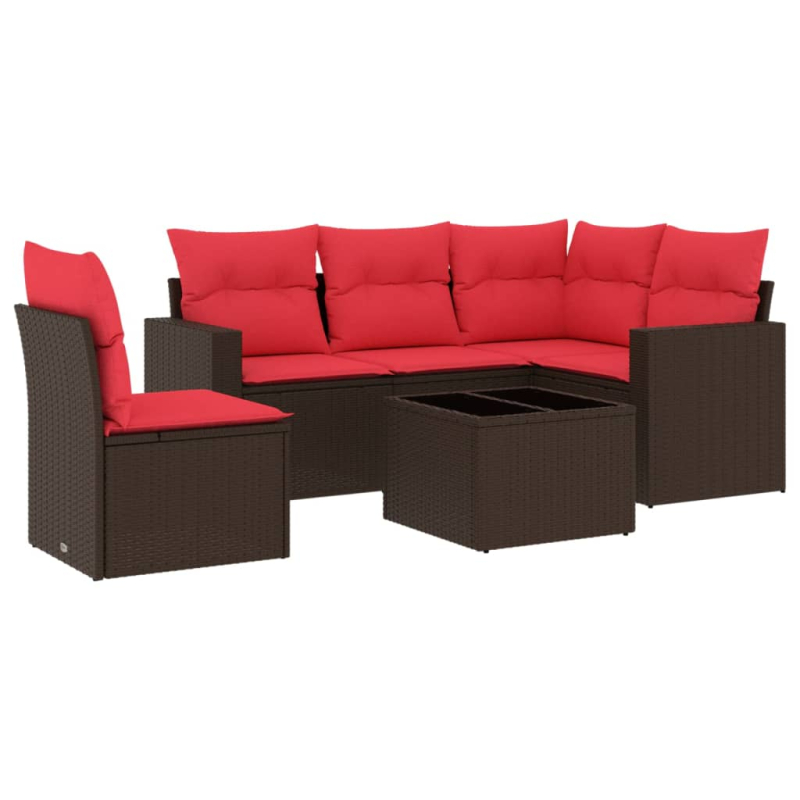 6-tlg. Garten-Sofagarnitur mit Kissen Braun Poly Rattan