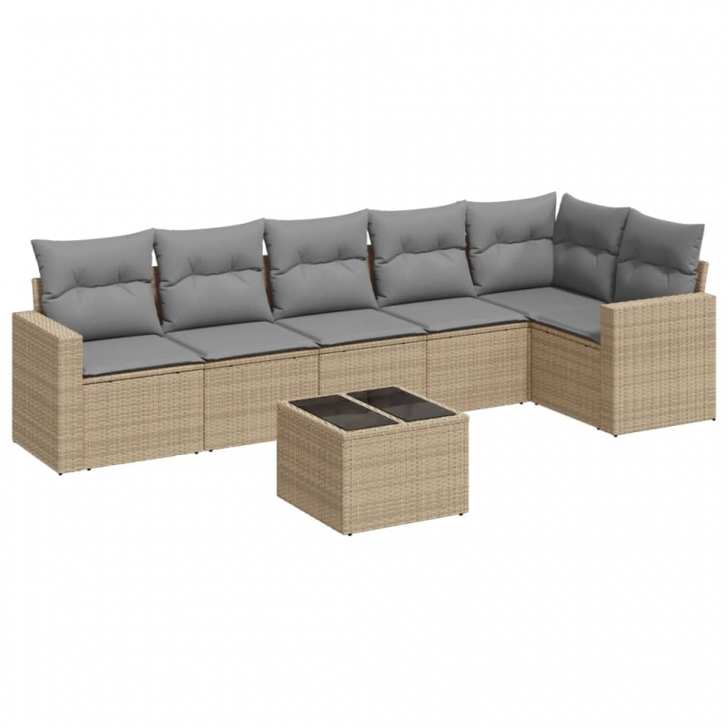 7-tlg. Garten-Sofagarnitur mit Kissen Beige Poly Rattan