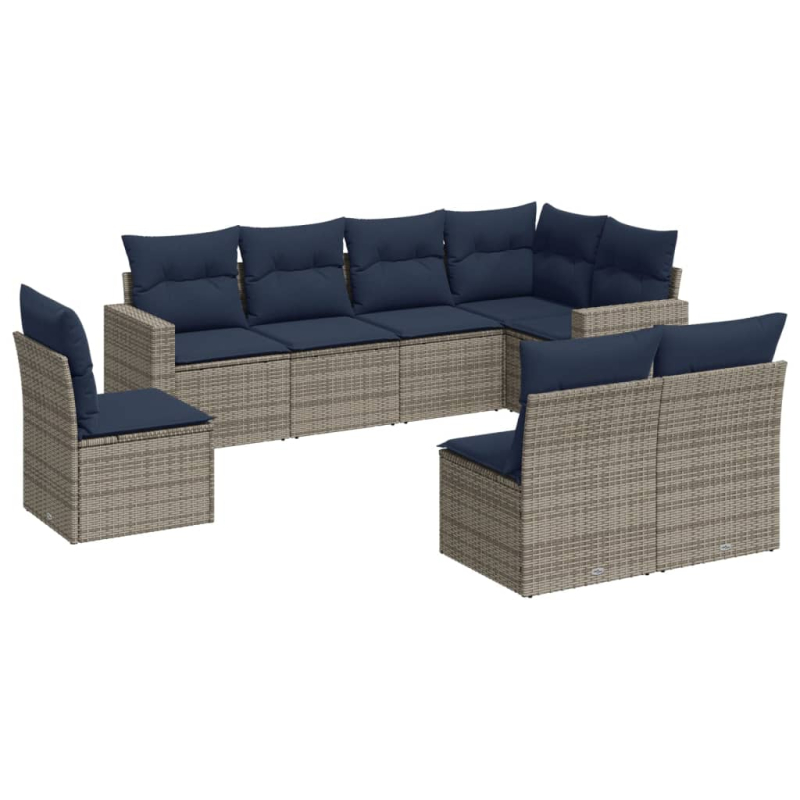 8-tlg. Garten-Sofagarnitur mit Kissen Grau Poly Rattan