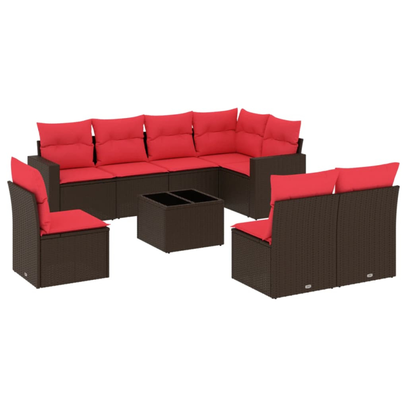 9-tlg. Garten-Sofagarnitur mit Kissen Braun Poly Rattan