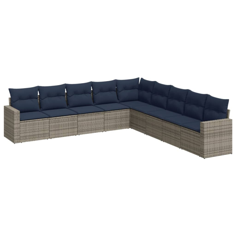 9-tlg. Garten-Sofagarnitur mit Kissen Grau Poly Rattan