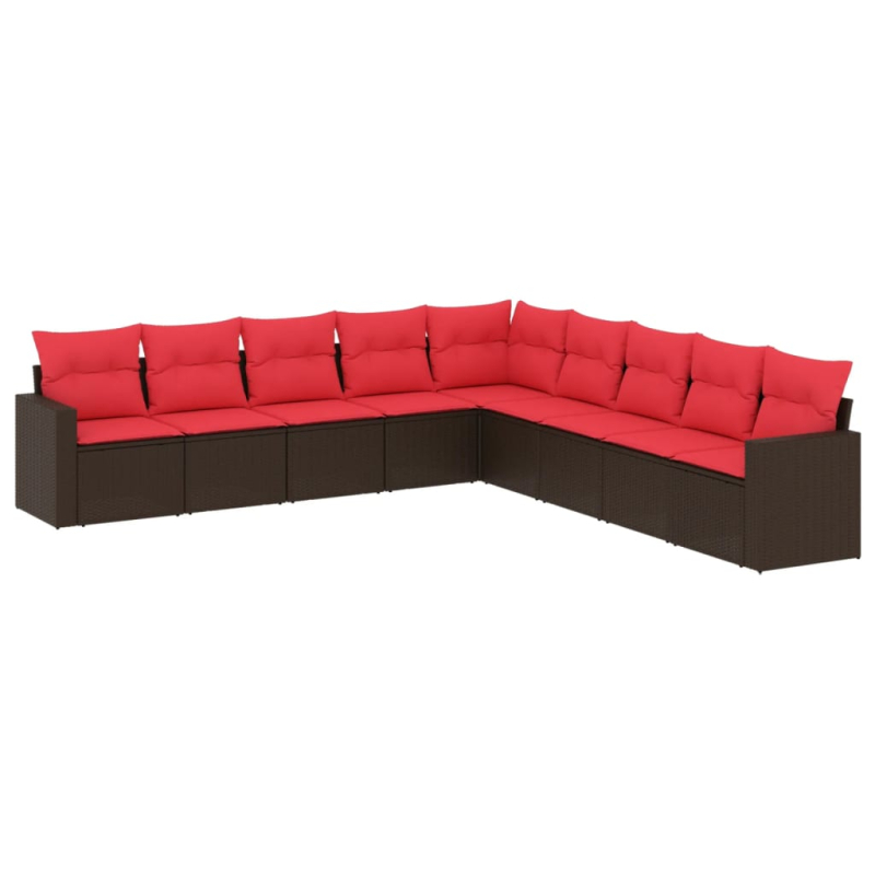 9-tlg. Garten-Sofagarnitur mit Kissen Braun Poly Rattan