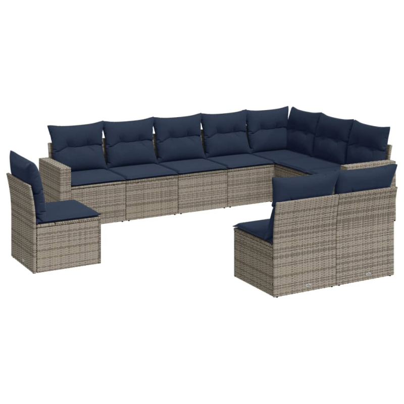10-tlg. Garten-Sofagarnitur mit Kissen Grau Poly Rattan