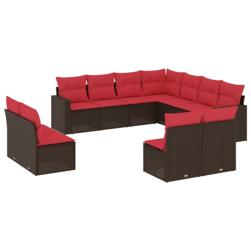 11-tlg. Garten-Sofagarnitur mit Kissen Braun Poly Rattan