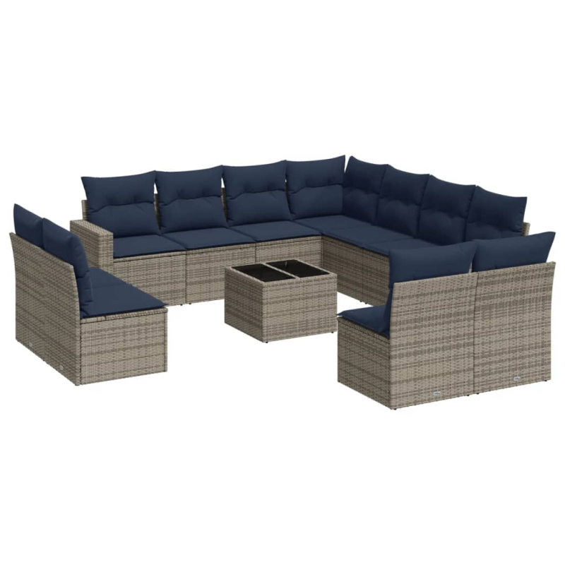 12-tlg. Garten-Sofagarnitur mit Kissen Grau Poly Rattan