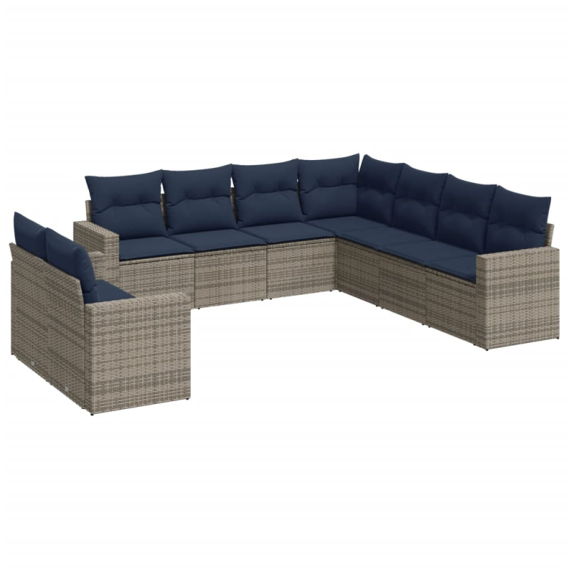 9-tlg. Garten-Sofagarnitur mit Kissen Grau Poly Rattan