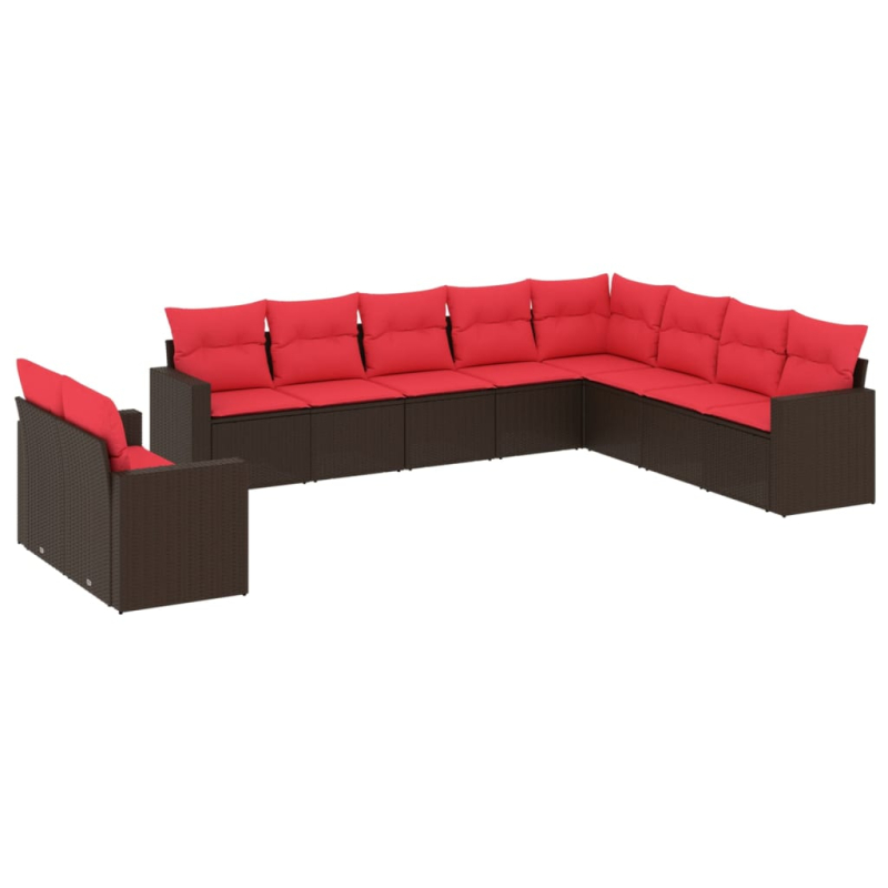 10-tlg. Garten-Sofagarnitur mit Kissen Braun Poly Rattan
