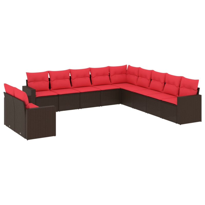 11-tlg. Garten-Sofagarnitur mit Kissen Braun Poly Rattan