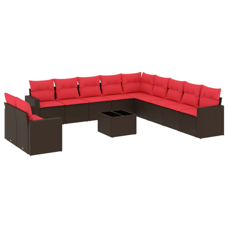 12-tlg. Garten-Sofagarnitur mit Kissen Braun Poly Rattan