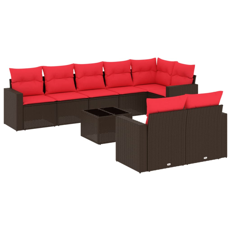 9-tlg. Garten-Sofagarnitur mit Kissen Braun Poly Rattan