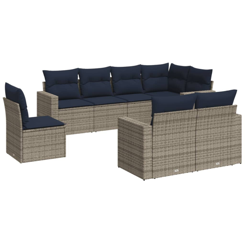 8-tlg. Garten-Sofagarnitur mit Kissen Grau Poly Rattan