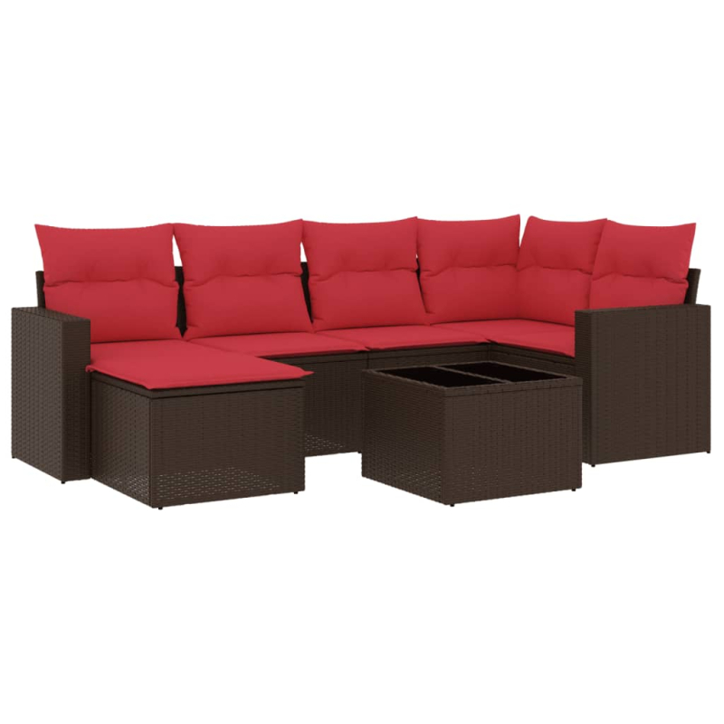 7-tlg. Garten-Sofagarnitur mit Kissen Braun Poly Rattan