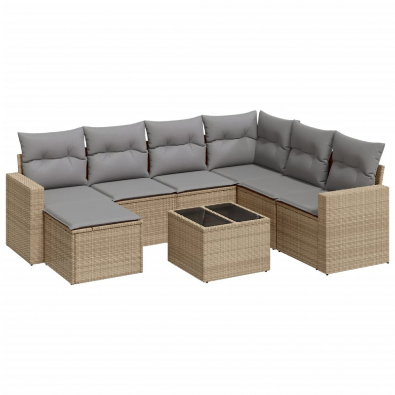 8-tlg. Garten-Sofagarnitur mit Kissen Beige Poly Rattan