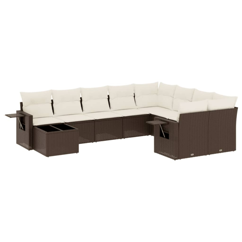 10-tlg. Garten-Sofagarnitur mit Kissen Braun Poly Rattan