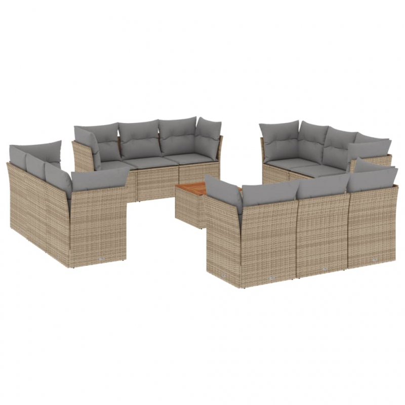 13-tlg. Garten-Sofagarnitur mit Kissen Beige Poly Rattan