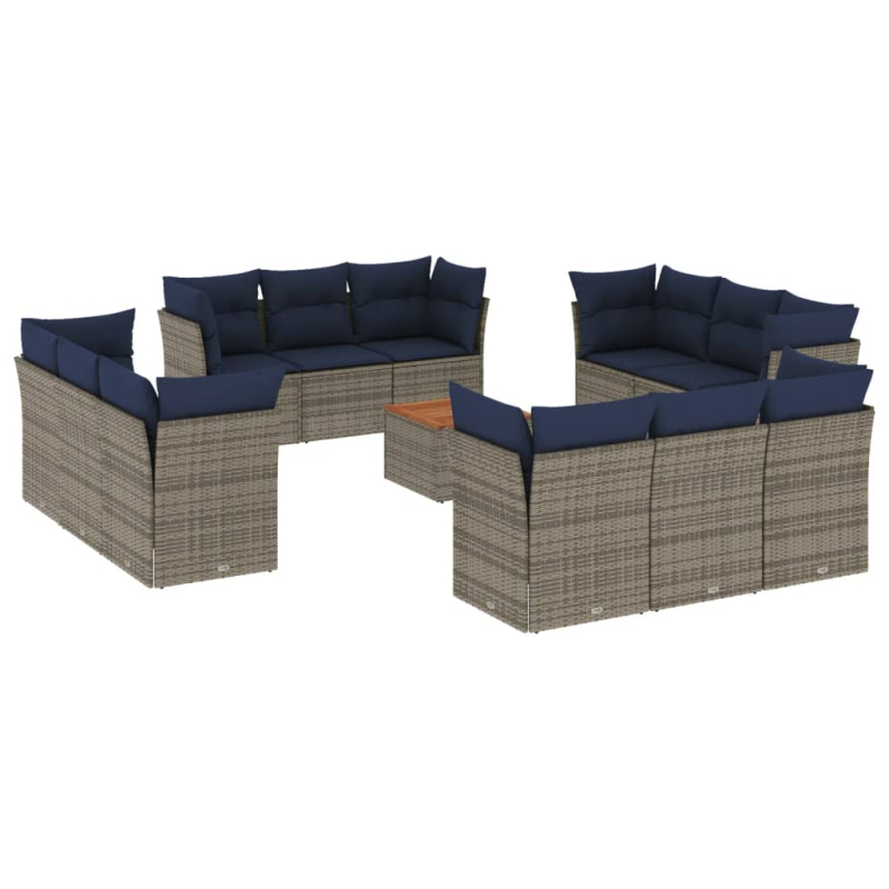 13-tlg. Garten-Sofagarnitur mit Kissen Grau Poly Rattan