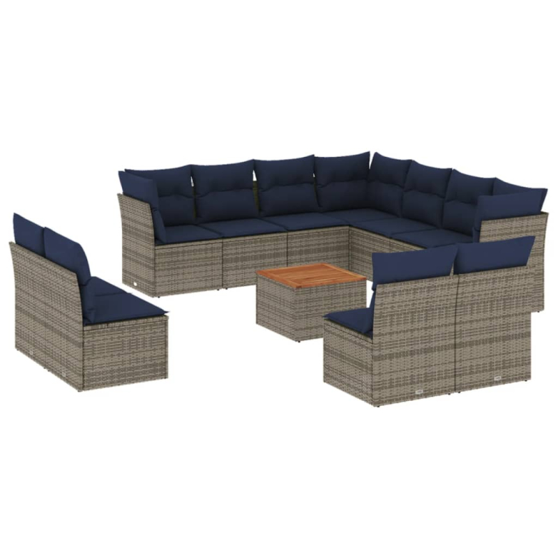12-tlg. Garten-Sofagarnitur mit Kissen Grau Poly Rattan