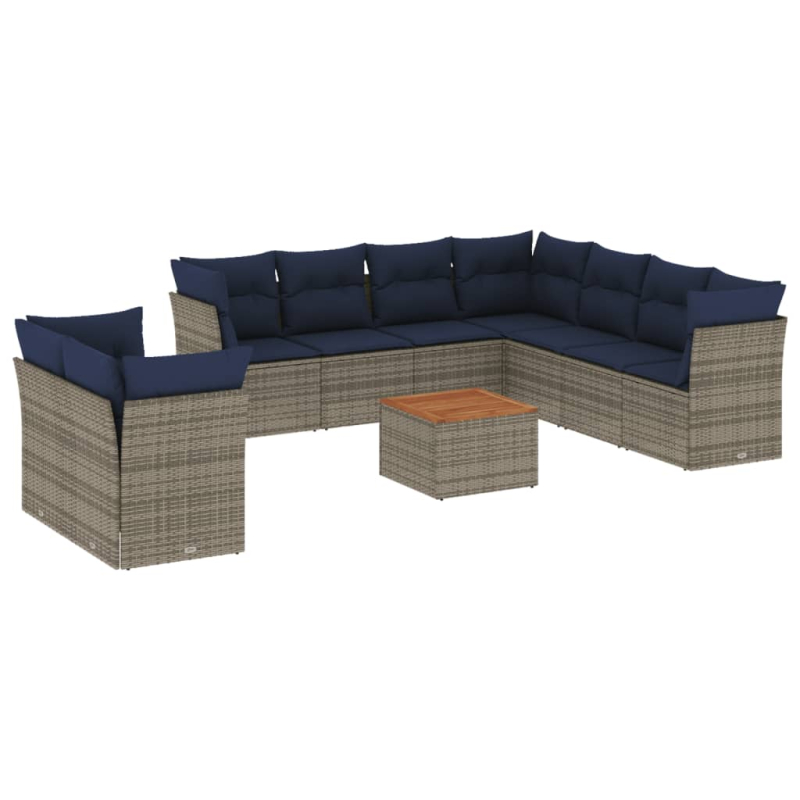 11-tlg. Garten-Sofagarnitur mit Kissen Grau Poly Rattan