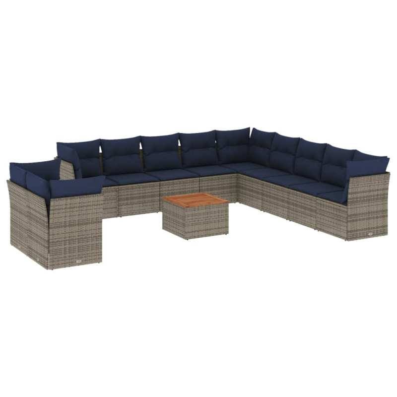 12-tlg. Garten-Sofagarnitur mit Kissen Grau Poly Rattan