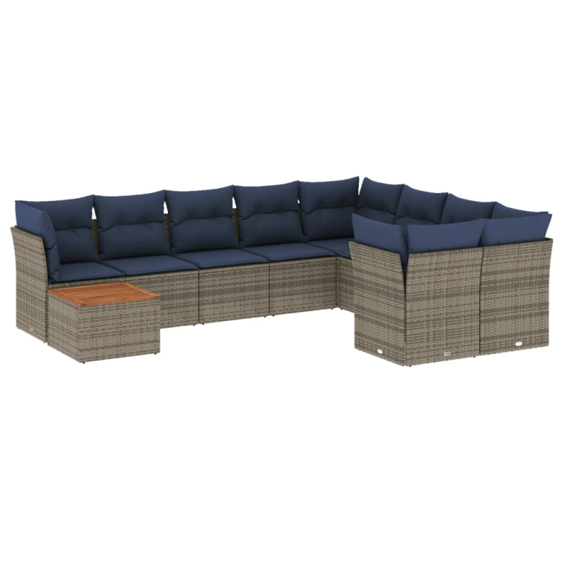 10-tlg. Garten-Sofagarnitur mit Kissen Grau Poly Rattan