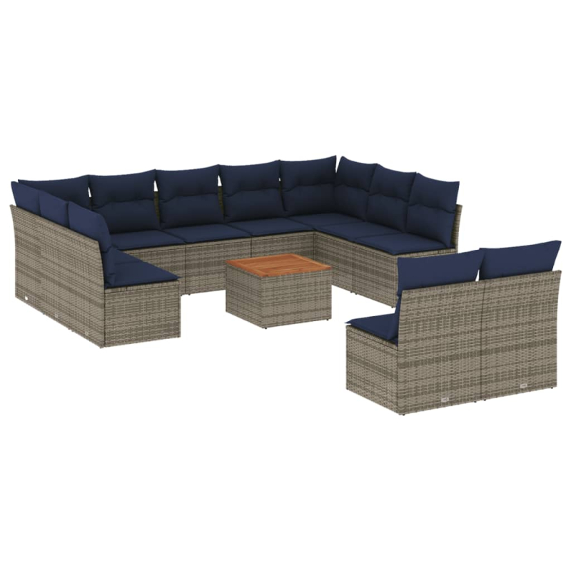 12-tlg. Garten-Sofagarnitur mit Kissen Grau Poly Rattan