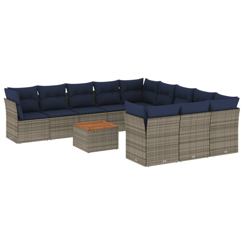 12-tlg. Garten-Sofagarnitur mit Kissen Grau Poly Rattan