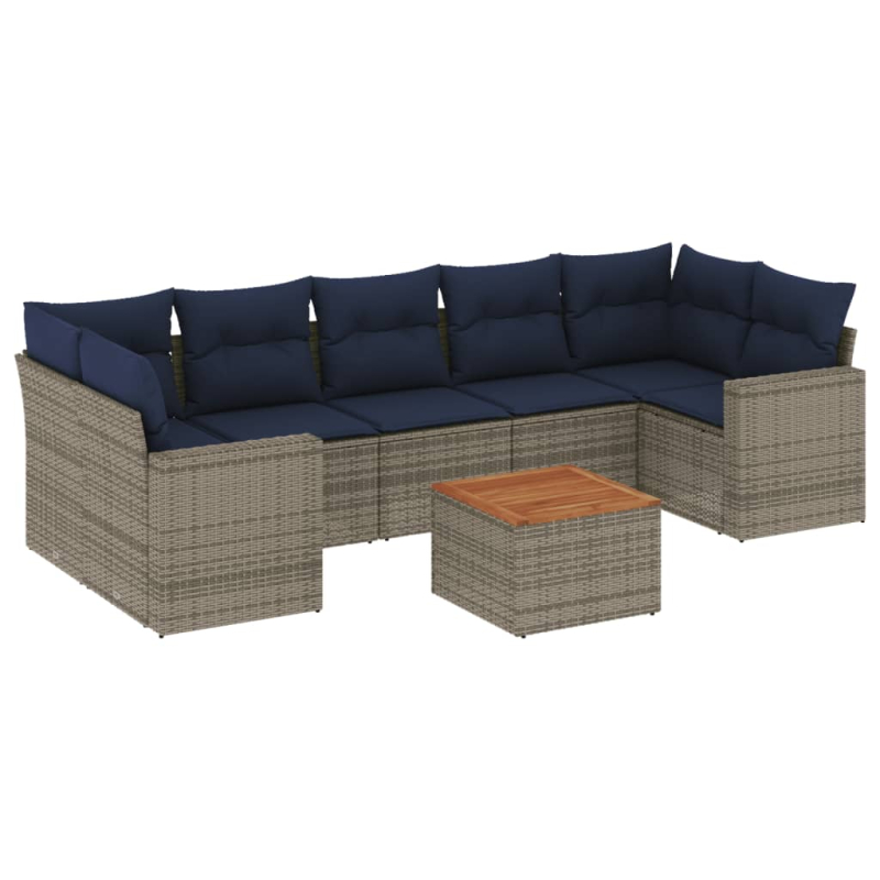 8-tlg. Garten-Sofagarnitur mit Kissen Grau Poly Rattan