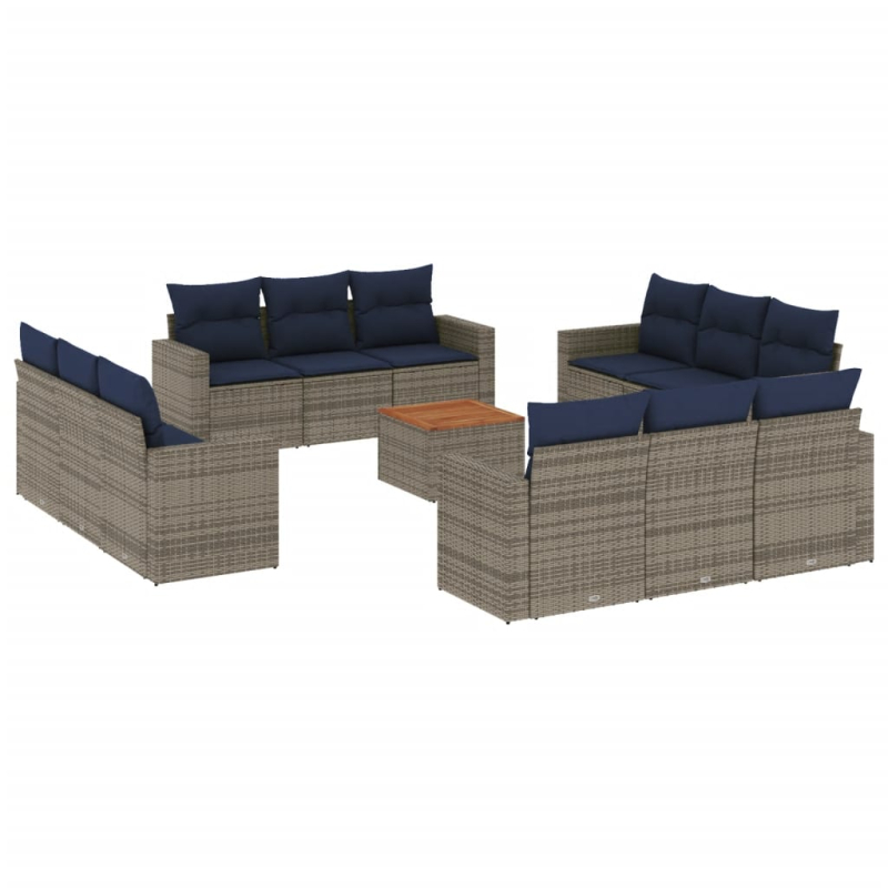 13-tlg. Garten-Sofagarnitur mit Kissen Grau Poly Rattan